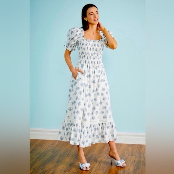 ANTONIO MELANI Dresses & Skirts - Antonio Melani Blue Floral Smocked Midi Dress NWT Size 12 Cottagecore